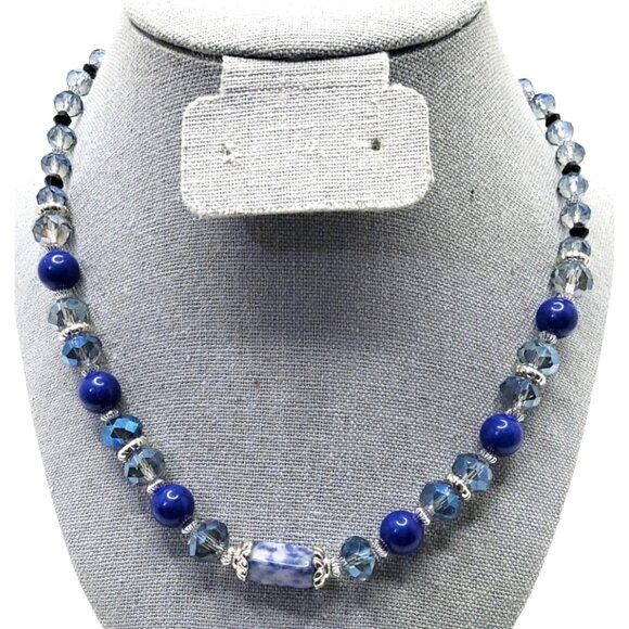 vintage sodalite stone blue glass beads adjustable necklace - Picture 7 of 10